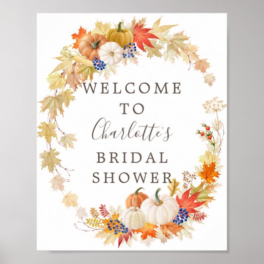Herfstbladeren Pompoenen Bruidsdouche Welkomstbord Poster (Voorkant)