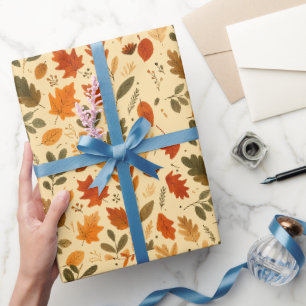 Herfstbladeren, pompoenen en gezellige seizoensgeb cadeaupapier