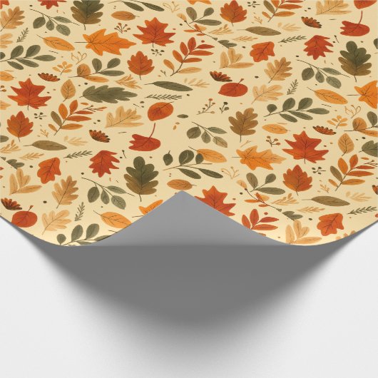 Herfstbladeren, pompoenen en gezellige seizoensgeb cadeaupapier (Hoek)