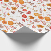 Herfstbladeren, pompoenen en gezellige seizoensgeb cadeaupapier (Hoek)