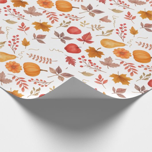 Herfstbladeren, pompoenen en gezellige seizoensgeb cadeaupapier (Hoek)