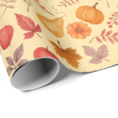 Herfstbladeren, pompoenen en gezellige seizoensgeb cadeaupapier (Rol Hoek)