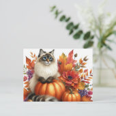 Herfstbladeren pompoenen en Ragdoll Cat Briefkaart (Staand voorkant)