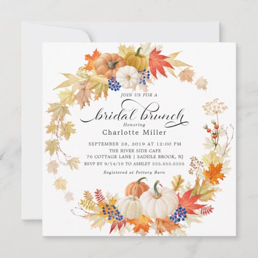 Herfstbladeren Pompoenen Vrijgezellenfeest Brunch Kaart (Voorkant)