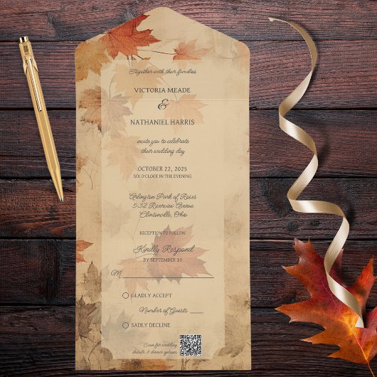 Herfstbladeren QR Code All In One Uitnodiging