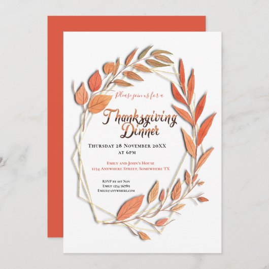 Herfstbladeren Rand Geometrisch Frame Thanksgiving Kaart (Voorkant / Achterkant)