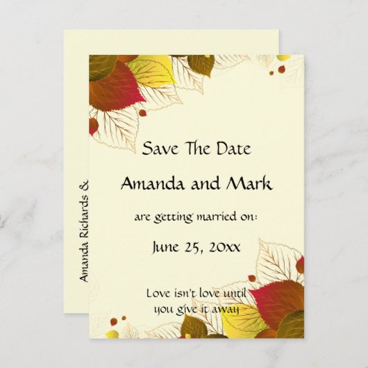 Herfstbladeren redden de datum aankondigingskaart (Voorkant / Achterkant)