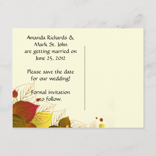 Herfstbladeren redden de datum aankondigingskaart (Achterkant)