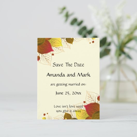 Herfstbladeren redden de datum aankondigingskaart (Staand voorkant)