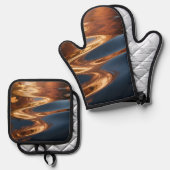 Herfstbladeren Reflectie Aquarel Ovenwant & Pannenlap Set (Voorkant / Achterkant)