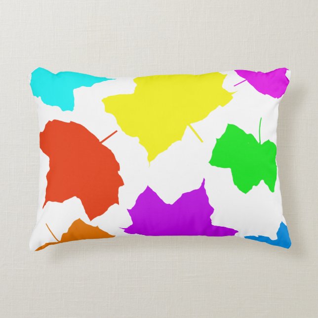 Herfstbladeren Regenboog Multi Kleur Wit Aangepast Accent Kussen (Voorkant)