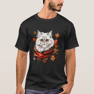 Herfstbladeren Retro Perzische Kat Herfstseizoen B T-shirt
