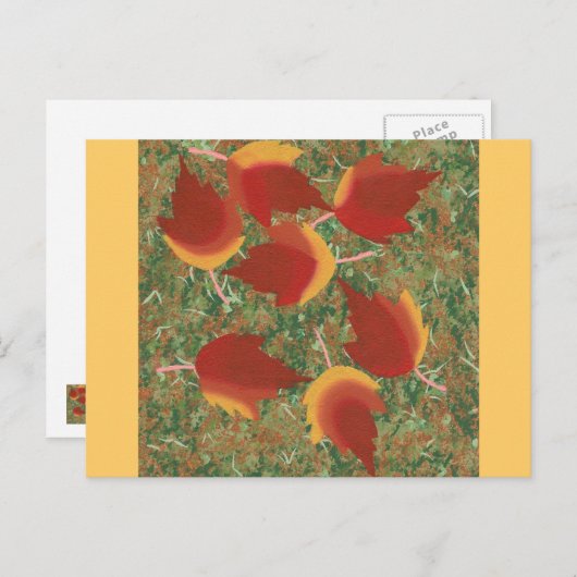 Herfstbladeren Rode esdoorn Abstract op gras Briefkaart (Voorkant / Achterkant)