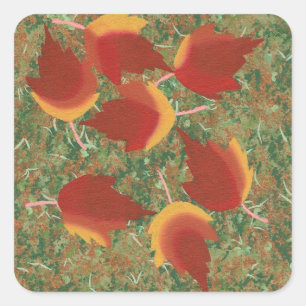 Herfstbladeren Rode esdoorn Abstract op gras Vierkante Sticker