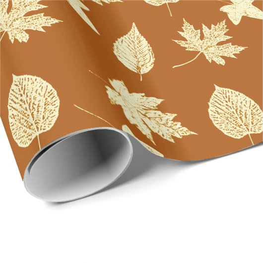 Herfstbladeren - roestbruin en crème cadeaupapier (Rol Hoek)