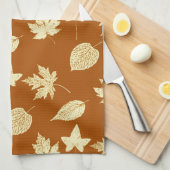 Herfstbladeren - roestbruin en crème theedoek (Quarter Fold)