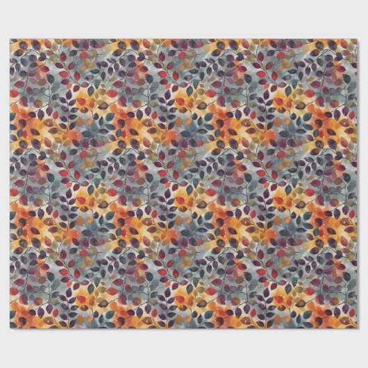 Herfstbladeren Rood Beige Blauwe Thanksgiving Cadeaupapier (Vlak)