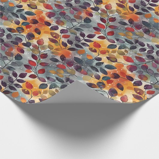 Herfstbladeren Rood Beige Blauwe Thanksgiving Cadeaupapier (Hoek)