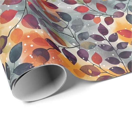 Herfstbladeren Rood Beige Blauwe Thanksgiving Cadeaupapier (Rol Hoek)