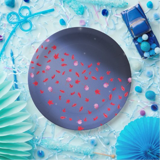 Herfstbladeren & Rozen Blauw papier Bord (Feest)