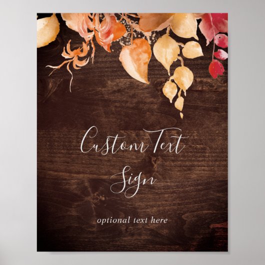 Herfstbladeren | Rustbruin houten bord met eigen t Poster (Voorkant)
