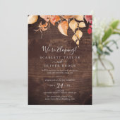 Herfstbladeren Rustic Bruin Hout Elopement Recepti Kaart (Staand voorkant)