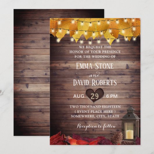 Herfstbladeren Rustieke Lantaarn Herfst Bruiloft Kaart (Voorkant / Achterkant)