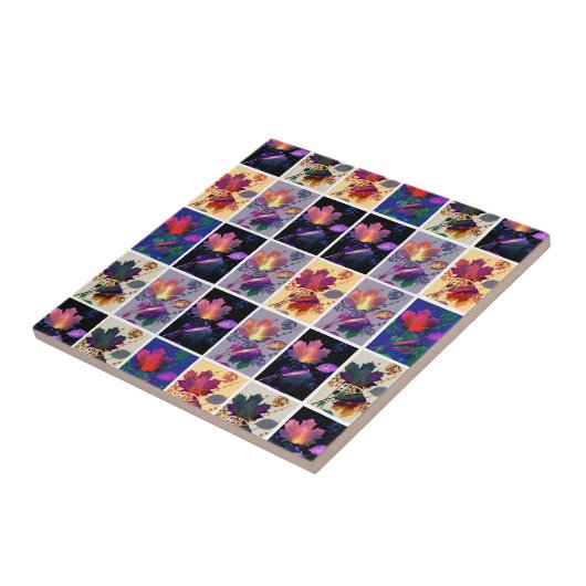 Herfstbladeren Rustieke Patchwork Quilt Collage Tegeltje (Zijkant)