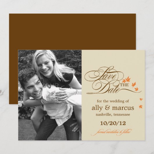 Herfstbladeren Save The Date Aankondiging (Voorkant / Achterkant)