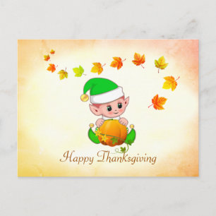 Herfstbladeren & Schattige Elf Thanksgiving Ansich Briefkaart