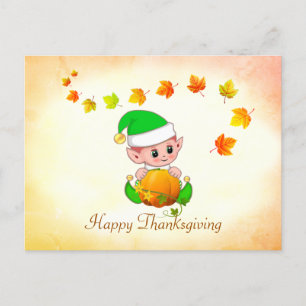 Herfstbladeren & Schattigee Elf Thanksgiving Brief Briefkaart