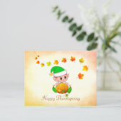 Herfstbladeren & Schattigee Elf Thanksgiving Brief Briefkaart (Staand voorkant)