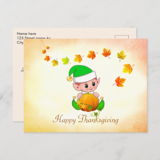 Herfstbladeren & Schattigee Elf Thanksgiving Brief Briefkaart (Voorkant / Achterkant)