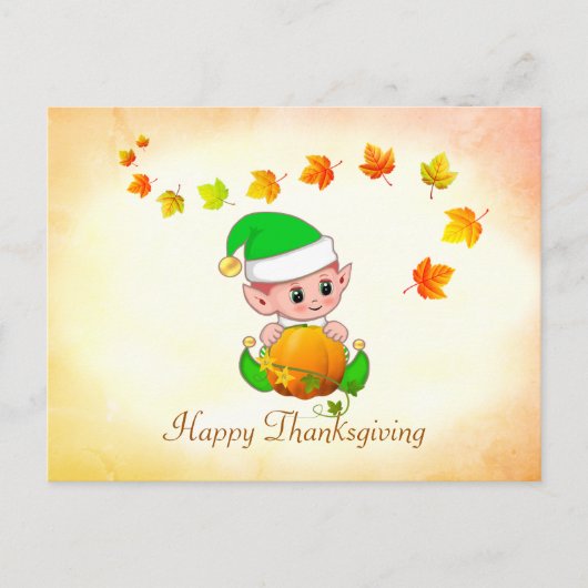 Herfstbladeren & Schattigee Elf Thanksgiving Brief Briefkaart (Voorkant)