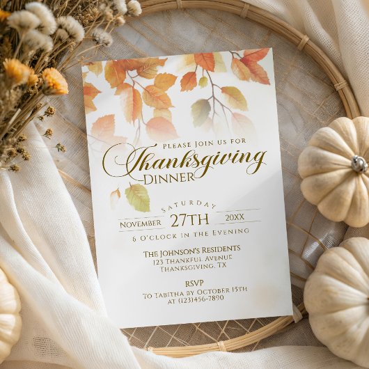 Herfstbladeren Script Landelijke Thanksgiving-dine Kaart