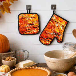 Herfstbladeren Seizoensgebonden Ovenwant & Pannenlap Set