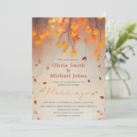 Herfstbladeren Sinaasappel Waterverf herfstbruilof Kaart (Staand voorkant)