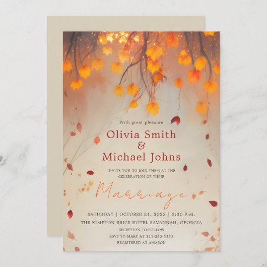 Herfstbladeren Sinaasappel Waterverf herfstbruilof Kaart (Voorkant / Achterkant)
