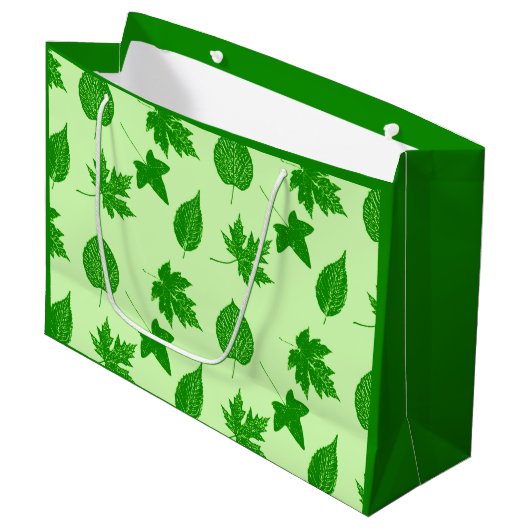 Herfstbladeren - smaragd en lichtgroen groot cadeauzakje (Voorkant Gekanteld)