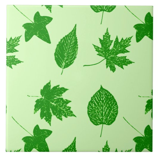 Herfstbladeren - smaragd en lichtgroen tegeltje (Voorkant)