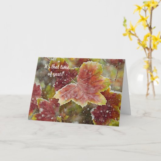 Herfstbladeren Sneeuw Winter Kerstmis Kaart (Gele Bloem)