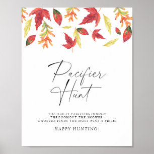 Herfstbladeren speen zoek baby shower spel poster