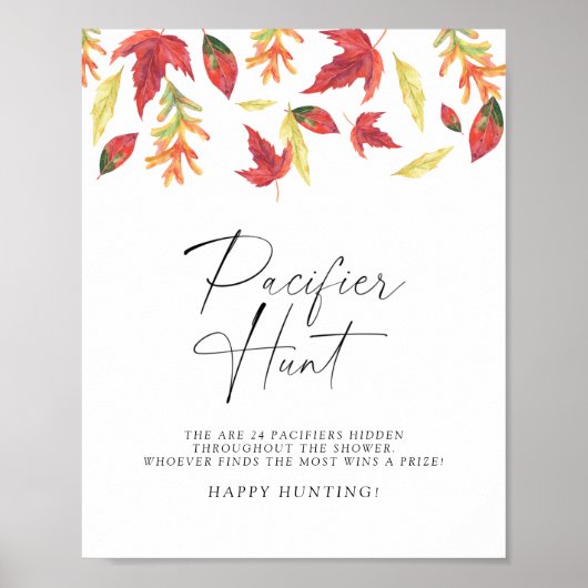 Herfstbladeren speen zoek baby shower spel poster (Voorkant)