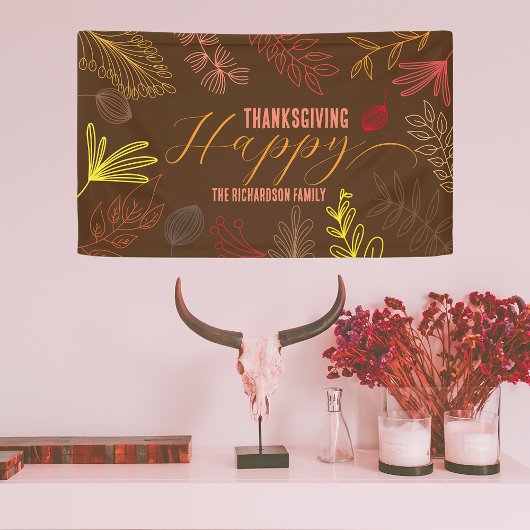 Herfstbladeren takken en bessen Thanksgiving Spandoek