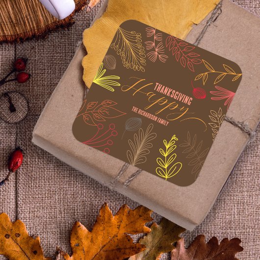 Herfstbladeren takken en bessen Thanksgiving Vierkante Sticker