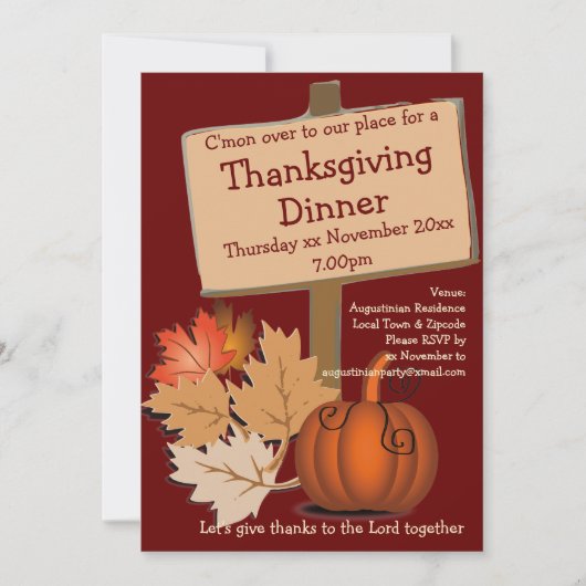 Herfstbladeren THANKSGIVING DINER Pompoen Kaart (Voorkant)