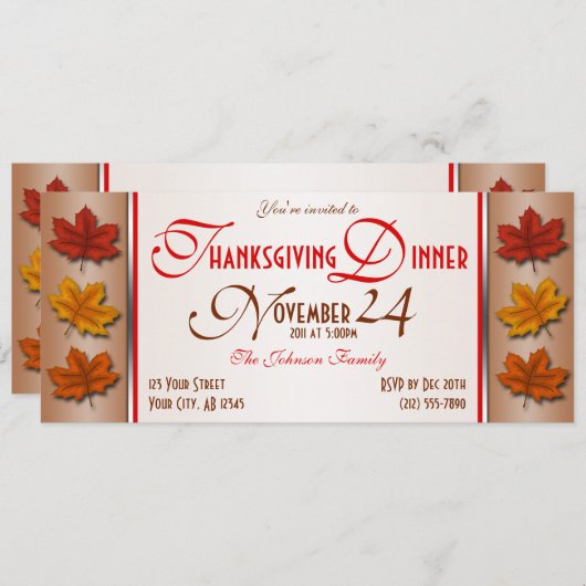 Herfstbladeren Thanksgiving Diner Uitnodigingen (Voorkant / Achterkant)