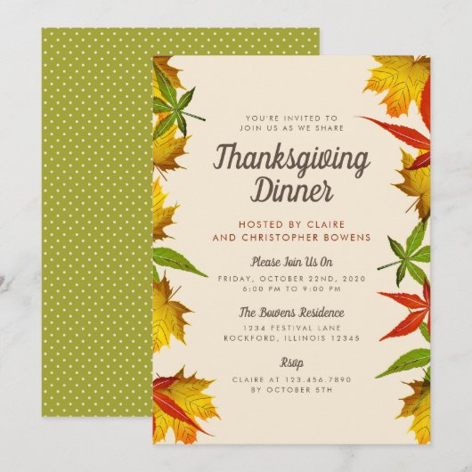 Herfstbladeren Thanksgiving Dinner Party Uitnodigi Kaart (Voorkant / Achterkant)