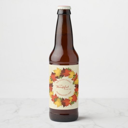 Herfstbladeren Thanksgiving krans Bier Etiket (Voorkant)