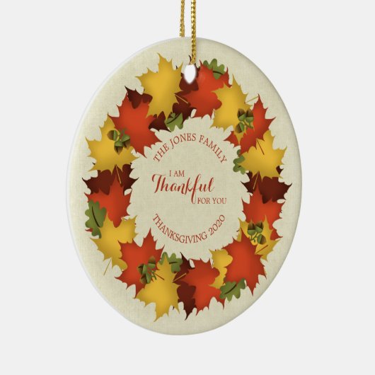 Herfstbladeren Thanksgiving krans Keramisch Ornament (Rechts)